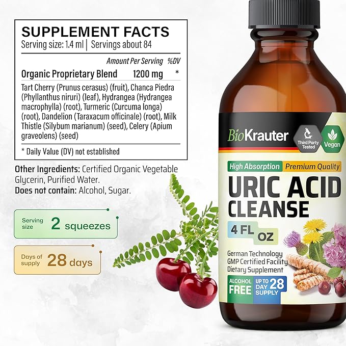 BIO KRAUTER Uric Acid Tincture 4 Fl. Oz. &amp Stone Breaker 60 Gummies.