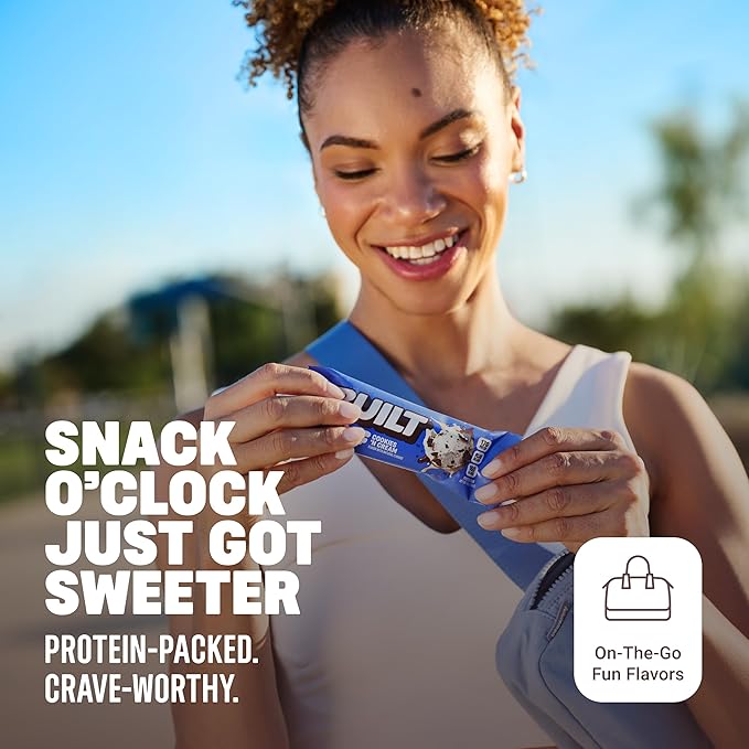 BUILT Bar Puff Protein Bars - Cookies 'N Cream - 17g Protein Snack Bars with Collagen - Calorie Conscious No Gluten Free - 12 Count