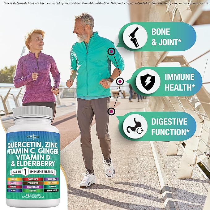 Quercetin Zinc Vitamin C Vitamin D Bromelain Elderberry - Nettle Supplement with Artemisinin Sea Moss Echinacea - 60 Count