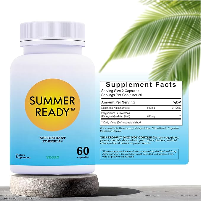 Skin Care Supplement Capsules - Nicotinamide/Niacinamide/Niacin 500mg (Vitamin B3) and Polypodium Leucotomos (Fern Extract) 480mg Antioxidant Rich Formula