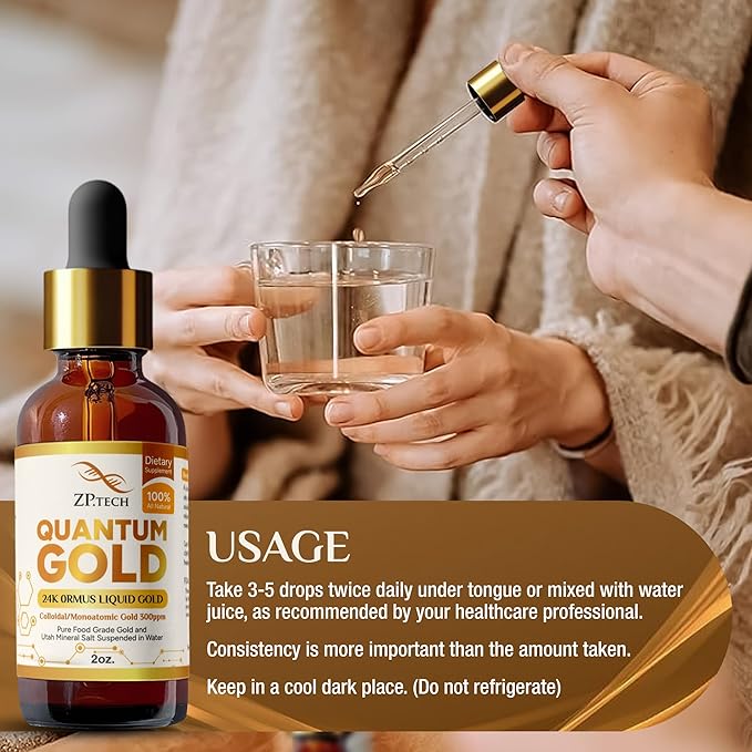 Quantum Gold Liquid Ormus Monoatomic Colloidal Gold &amp 24K Liquid Gold Supplement for Pineal Gland Activation Lucid Dreaming &amp Higher Energy Alignment (2oz)