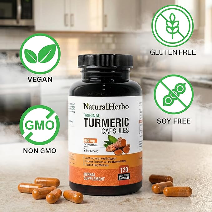 Turmeric Capsules - High Potency Turmeric Root Capsules for Joint Support Mobility and Wellness – Non-GMO Gluten-Free Vegan Turmeric Supplement120 Capsules - 800mg