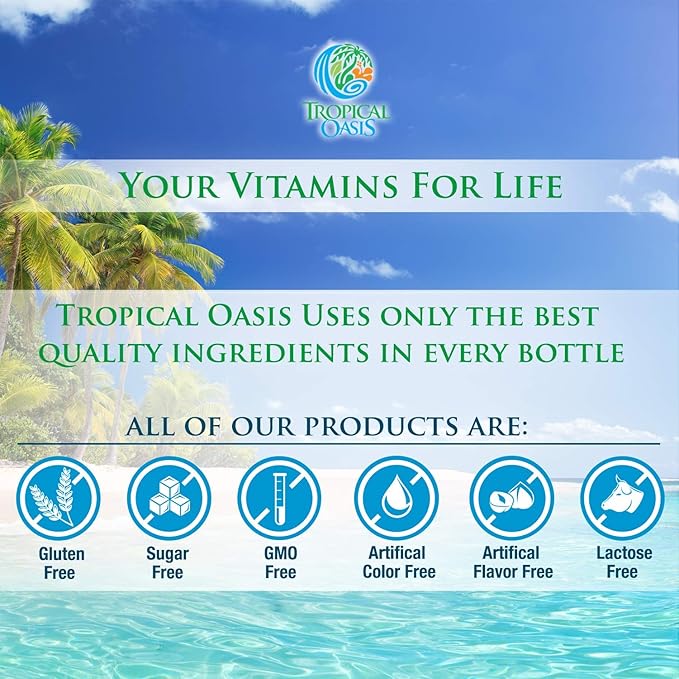 Tropical Oasis Adult Liquid Multivitamin -Liquid Multi-Vitamin and Mineral Supplement with 125 Total Nutrients Including 85 Vitamins &amp Minerals 23 Amino Acids and 18 Herbs - 16 fl oz 32 serv