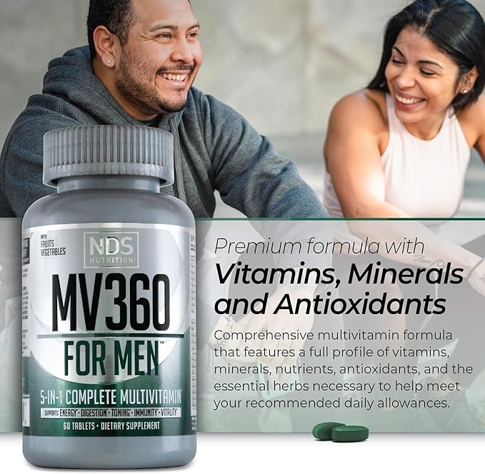 Men's Nutrition MV360 5-in-1 Complete Multivitamin with Essential Vitamins for Energy Digestion Toning Immune Support and Mens Health &amp Vitality 60 Tablets 30 Servings