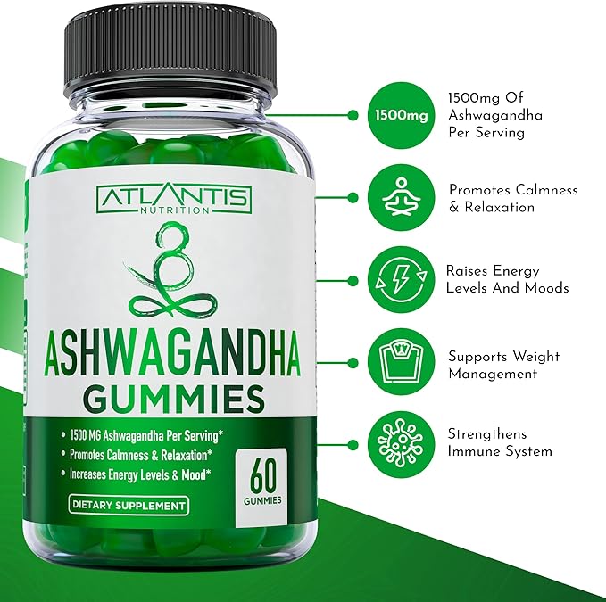 60 Ashwagandha Gummies + 60 Tart Cherry Gummies -Ashwagandha Boosts Energy Levels &amp Strengthens Immune System - Tart Cherry Has Advanced Uric Acid Cleanse for Immediate Gout Pain Reli