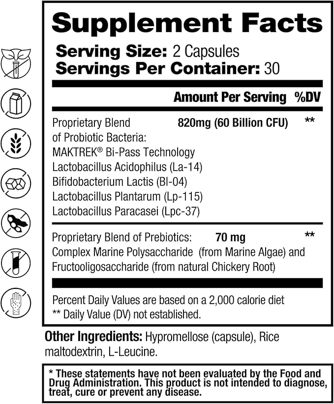 Dr. Tennant's Probiotic Formula with Prebiotics | 60 Billion CFUs | Time-Release Acid-Resistant Vegan Capsules | Gluten-Free Dairy-Free No Refrigeration Needed