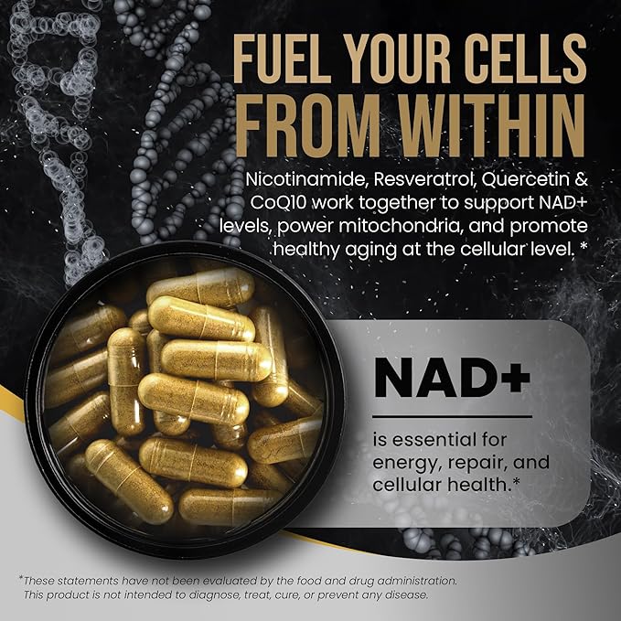 Liposomal NAD+ Supplement &amp NMN Alternative | Nicotinamide Riboside (NR) 1258 mg with Resveratrol Quercetin Pterostilbene &amp CoQ10-12-Nutrient High-Absorption Cellular Energy &amp Healthy Ag