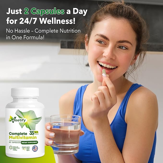 Complete Multivitamin 35‑in‑1 – High‑Potency Daily Vitamins &amp Minerals with Antioxidants (A B‑Complex C D E) Magnesium Zinc &amp Green‑Tea Detox Formula for Women &amp Men – 60 Veggie Caps