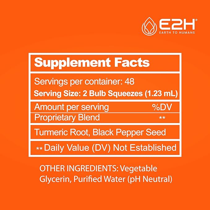E2H Turmeric Curcumin Drops with Black Pepper - Boost Your Health - Joint Support Supplement - Vegan - Non-GMO - (2 Bottles)