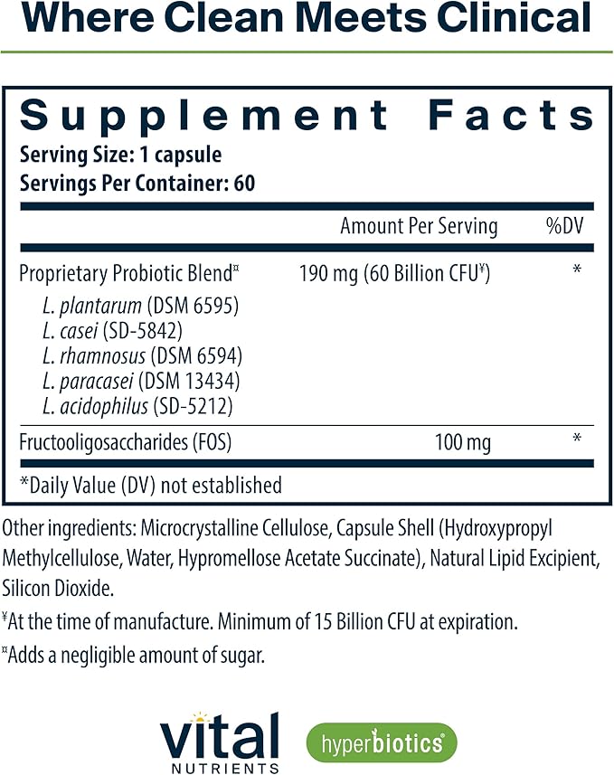 Hyperbiotics Vital Nutrients Prebiotic and Probiotic for Women and Men | 60 Billion CFU | Pre and Probiotics Supports Digestive Health Constipation Diarrhea Gas &amp Bloating | 60 Vegan Capsules