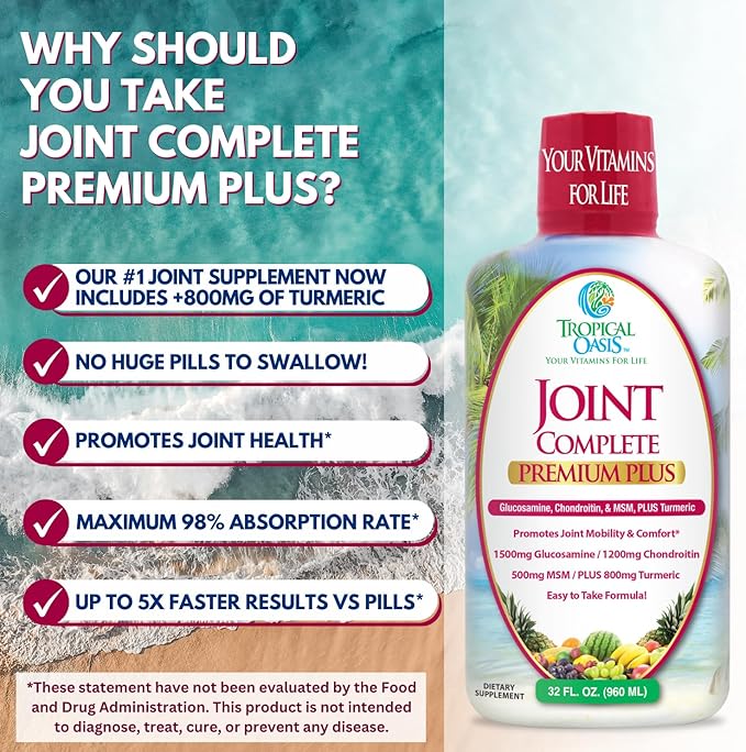 Joint Complete Premium Plus - Liquid Joint Supplement w/Glucosamine Chondroitin MSM Plus 800mg Turmeric – 98% Max Absorption – 32oz 32 serv