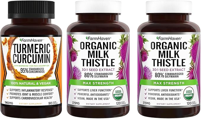 FarmHaven USDA Organic Milk Thistle and Turmeric Curcumin with BioPerine Black Pepper