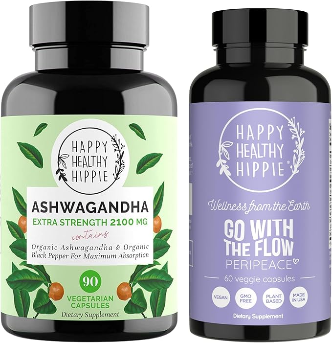 Happy Healthy Hippie PeriPeace Supplements for Women &amp Organic Ashwagandha Capsules