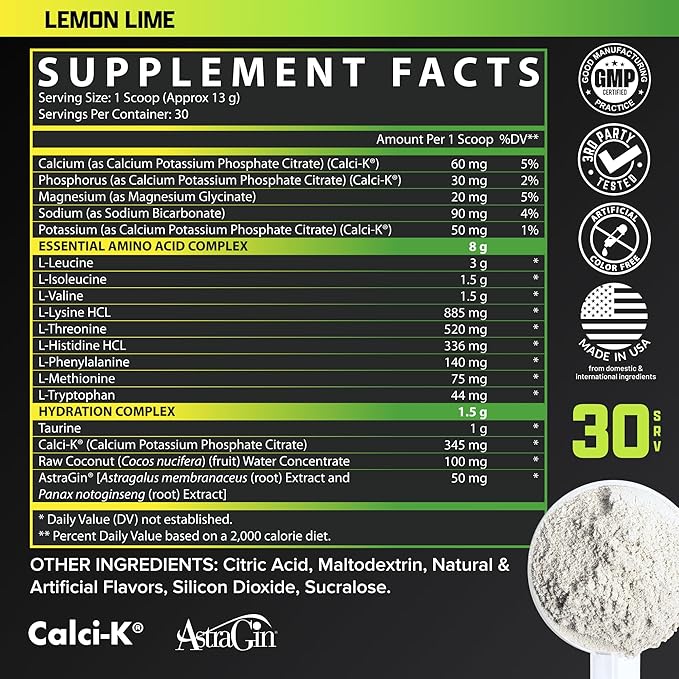 Nutrex Research EAA Hydration | EAAs + BCAA Powder | Muscle Recovery Strength Muscle Building Endurance | 8G Essential Amino Acids + Electrolytes | (Packaging My Vary) 30 Servings (Lemon Lime)