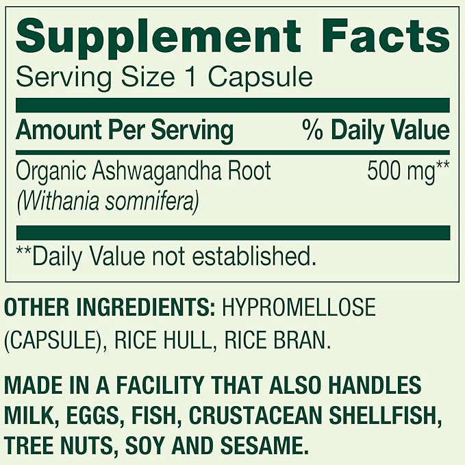 SUREFECT Spring Valley Ashwagandha Root Powder General Wellness Dietary Supplement Vegetarian Capsules 500 mg 60 Count Organizer.