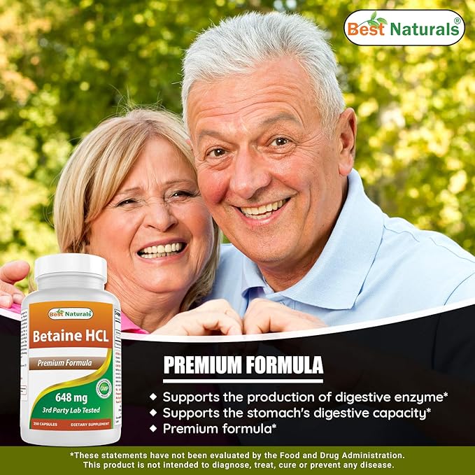 Best Naturals Betaine HCL 648 mg &amp Ashwagandha Extract 500 Mg