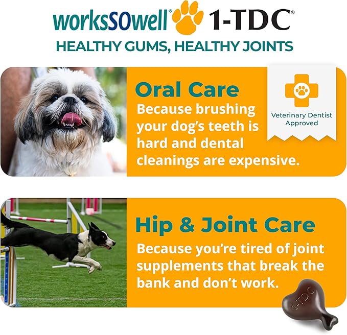 1TDC WorksSoWell Dual Action Joint Supplement For Dogs &amp Cats - Hip And Joint Supplement For Large Breed &amp Small Breed - Also Great For Oral Health - Muscle &amp Stamina Recovery &amp Arthri