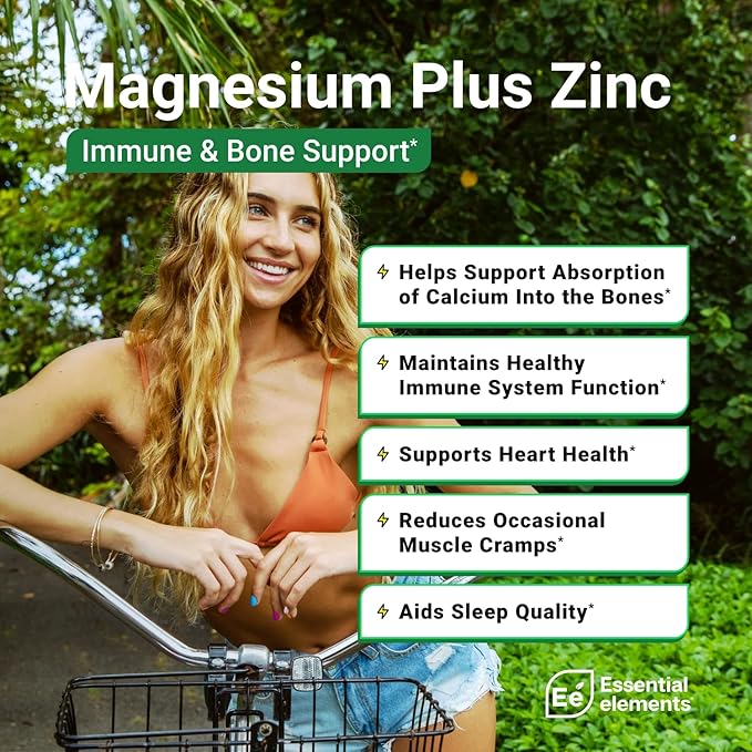 Essential Elements Magnesium Plus Zinc with Vitamin D3 - Scientifically Formulated Heart Bone &amp Muscle Support - 225mg Triple-Strength Magnesium Complex with Glycinate Malate Citrate - 360 Cou