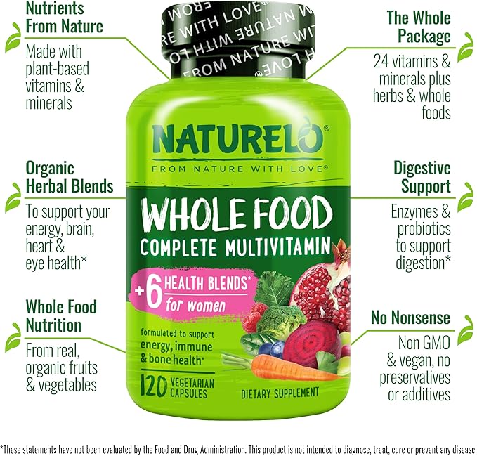 NATURELO Whole Food Multivitamin for Women - 120 Capsules and Whole Food Multivitamin for Men - 120 Capsules Bundle