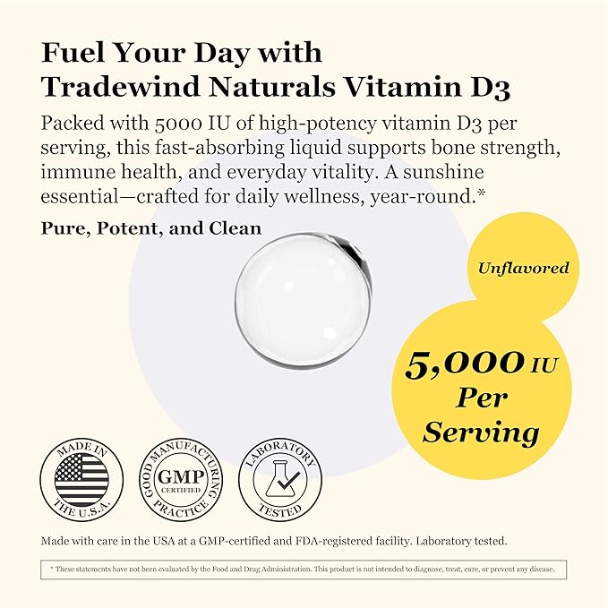 Liquid Vitamin D3 Drops 5000 IU – Fast Absorption – Vegetarian Non-GMO Kosher – Unflavored – 1 Ounce