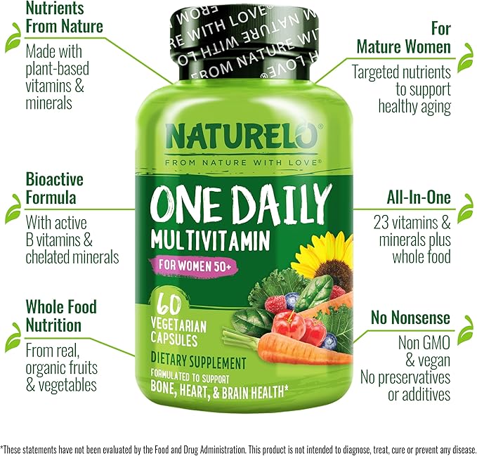 NATURELO One Daily Multivitamin for Men 50+ 60 Capsules and One Daily Multivitamin for Women 50+ (Iron Free) 60 Capsules Bundle - 2 Month Supply