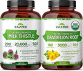 Zazzee USDA Organic Dandelion &amp Milk Thistle Supplements | 10:1 Organic Dandelion Root Extract Plus 50:1 Milk Thistle Extract Capsules | Liver Cleanse Detox Bundle