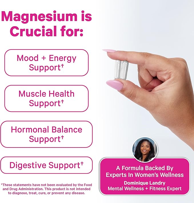 Pink Stork Magnesium Glycinate with Vitamin D - Magnesium Supplement for Women to Support Natural Calm Mood and Sleep - Hormone Balance for Women - 60 Capsules Berry Essence 1 Month Supply