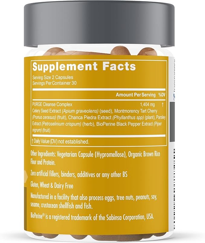 Eu Natural Purge Uric Acid Flush - Eat &amp Drink What You Want - Uric Acid Support for Joints &amp Mobility with Celery Seed Tart Cherry &amp Chanca Piedra - 120 Vegetarian Capsules