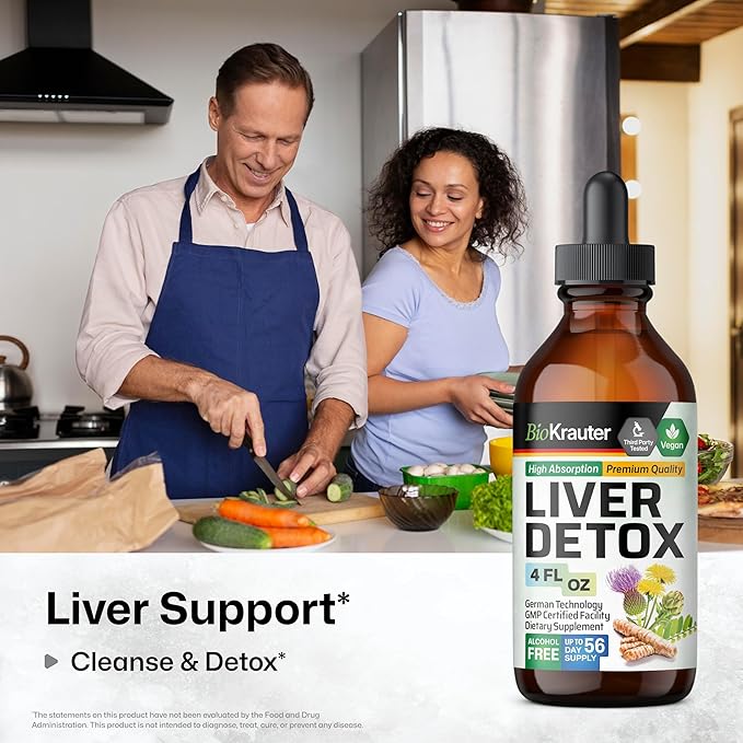 BIO KRAUTER® Liver Cleanse Detox &amp Repair* - Vegan Liquid Liver Support with Milk Thistle Chanca Piedra Turmeric Dandelion Root &amp Artichoke 700 mg - 4 Fl.Oz 56-Day of Supply - Alcohol &amp