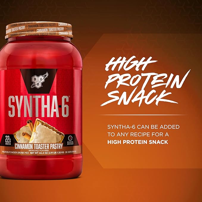 BSN SYNTHA-6 Premium Protein Powder with 6g of Fiber Whey Isolate Micellar Casein Milk Protein Isolate 5g of Fat Cinnamon Toaster Pastry 28 Servings 2.91 Pound (Packaging May Vary)