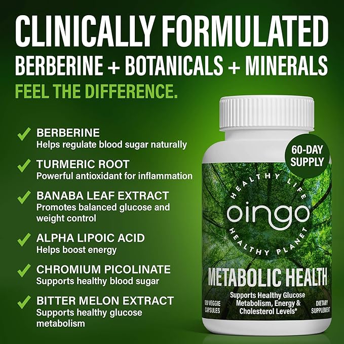 Metabolic Health Supplement 120 Veggie Capsules Supports Glucose Metabolism and Energy Support with Berberine Turmeric Banaba Leaf
