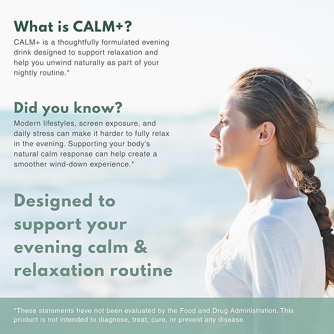 Calm+ Evening Drink Mix for Relaxation (Magnesium Glycinate L-Theanine &amp Ashwagandha) Ultra Powdered Drink for Cortisol Balance &amp Evening Wind-Down Ritual &amp Daily Balance – 30 Servings