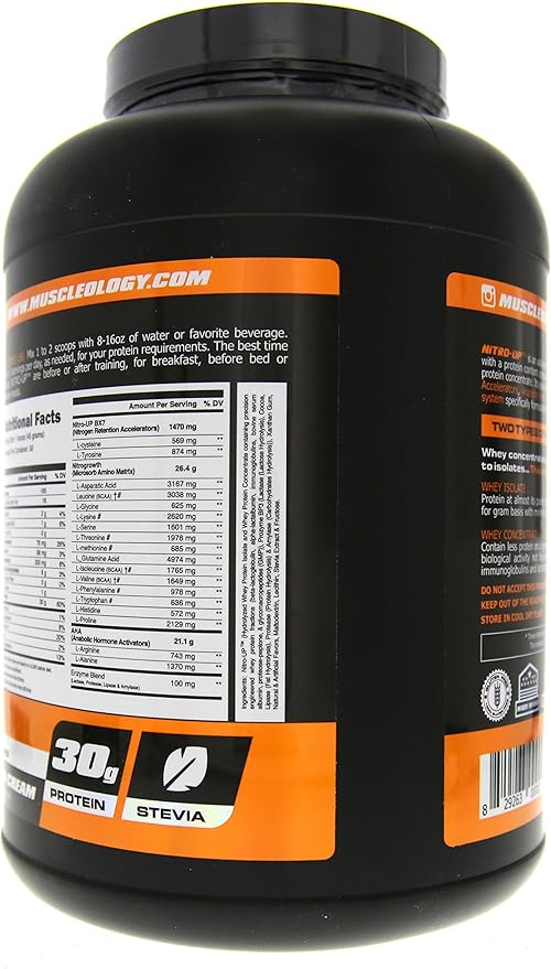 Muscleology Nitro-Up Hydrolyzed Whey Isolate Protein Infused with BCAAs EAAs and Digestive Enzymes (Cookies &amp Cream 5 Pound)