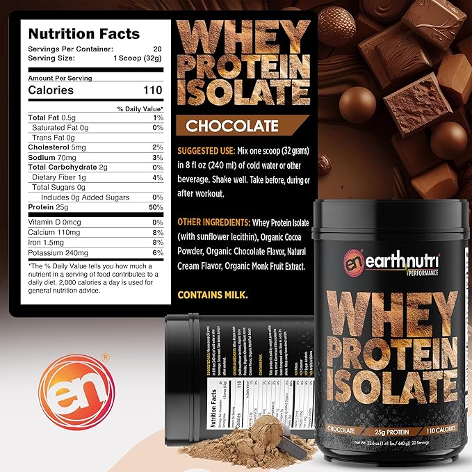 Whey Isolate Protein Powder – Post Workout Recovery Powder for Muscle Recovery &amp Growth – 25g Protein – Easily Digestible – Non-GMO &amp Gluten-Free – Chocolate Flavor – 20 Servings (1.41 lbs)