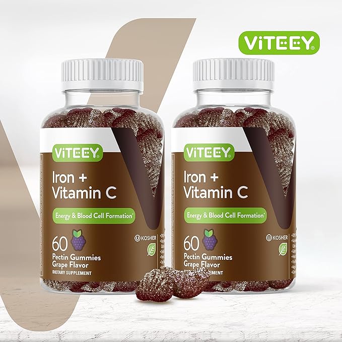 VITEEY Iron Gummies - Iron with Vitamin C - Energy Bood Support and Anemia Supplement for Women &amp Men - Vegan Gluten Free - 120 Count
