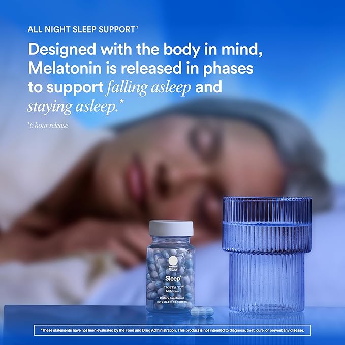 Ritual Sleep BioSeries™ Melatonin: Sleep Aid for Adults Sleep Supplement with Time Released Capsules Drug Free Sleep Vitamins for Adults for All Night Sleep Support 20 Capsules