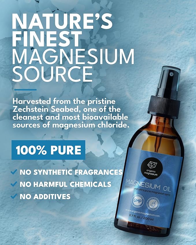 Organic Organic Magnesium Topical Magnesium Oil Spray from Ancient Zechstein - Pure Formula for Feet and Sleep with 105mg Strength - Sore Muscle Relief and Natural Relaxation for Daily Recovery
