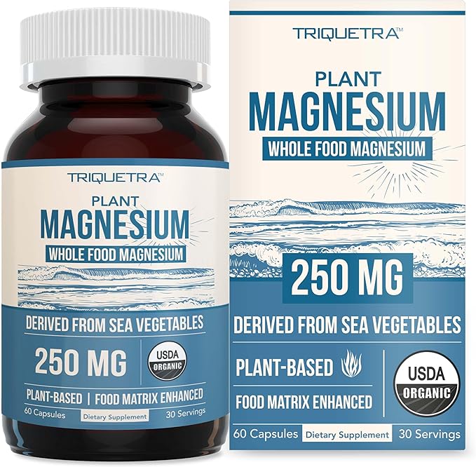 Organic Whole Food Magnesium Supplement - Plant-Based Organic Sea Vegetable Complex - 250 mg Per Serving | Water Extracted | Gentle on Stomach | Supports Energy Sleep Muscle Heart - 60 Capsules