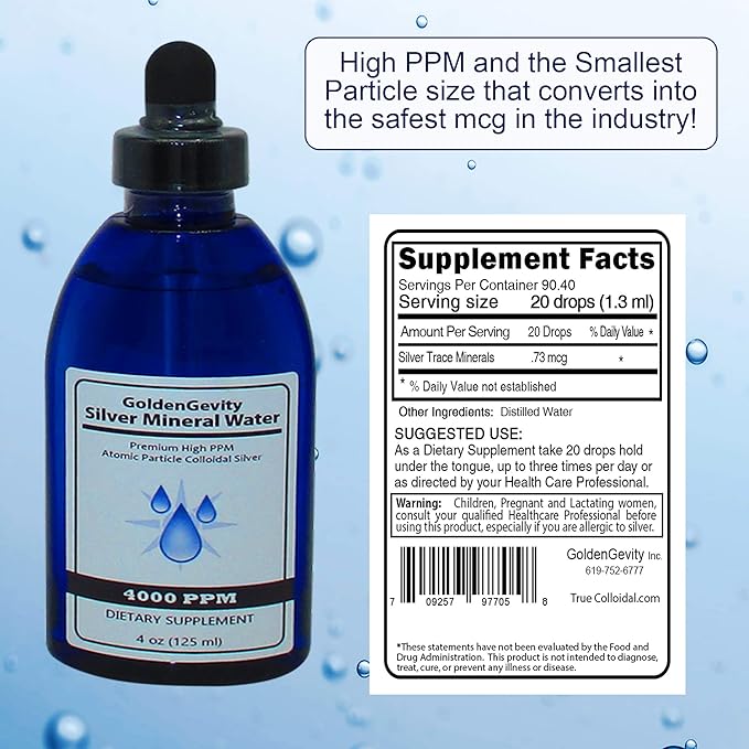 4000 PPM Bioactive Atomic Colloidal Silver 4 oz | Non-Toxic Non-GMO Trace Mineral Drops Immune Support Supplement