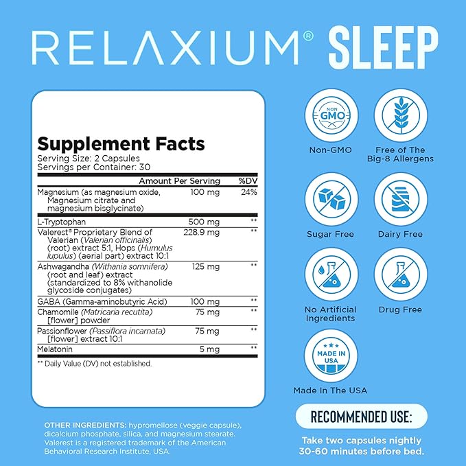 Relaxium Sleep &amp Brain IQ Capsules – Travel Pack – Doctor Formulated Sleep Aid &amp Nootropic Brain Support – Melatonin GABA Ashwagandha – Focus &amp Rest Support – 24 Pouches - 6CT Each