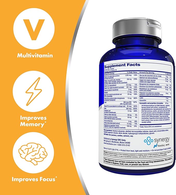 Focus Factor Adults Brain and Vision Supplement 120 Count - Eye Vitamin Mineral Supplement &amp Complete Multivitamin w/Lutein &amp Zeaxanthin – Brain Supplement for Focus Concentration Memory