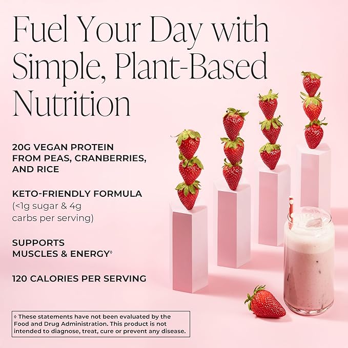 Arbonne FeelFit Pea Protein Powder – Strawberry Flavored Vegan Protein Powder – Plant-Based Nutrition Supplement for Smoothies Shakes &amp Post-Workout Recovery Support – 30 Servings