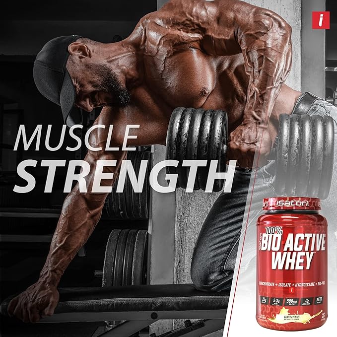 iSatori 100% Bio-Active Whey Protein Powder Muscle Growth &amp Recovery with Whey Isolate Hydrolysate Concentrate BCAAs &amp Colostrum Peptides 25g of Protein Per Serving - Vanilla Swirl (26 Se