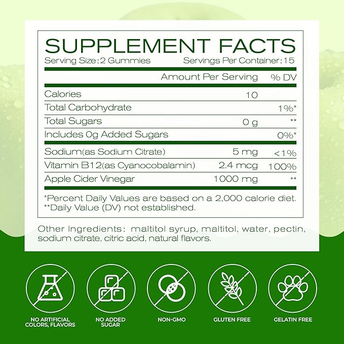 NEWELLME ACV Gummies with the Mother &amp B12 – Sugar-Free Great-Tasting Vegan Gummies for Digestion Metabolism &amp Daily Energy Support 180 Count