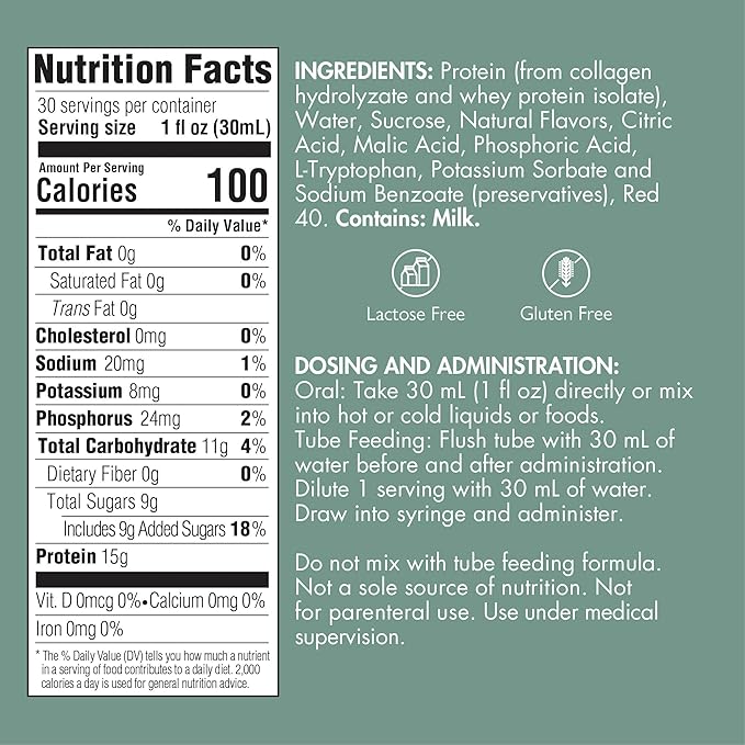 Liquid collagen peptides Type I III 15 grams protein per oz. | Plus Berry Punch Bottles 4 pack Medtrition|