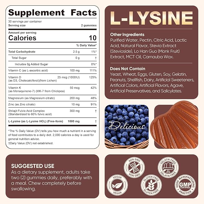 2Pack Magnesium Gummies 400mg + 2Pack Sugar Free L-Lysine Gummies 1000mg