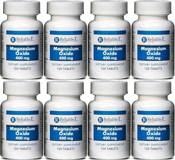 Magnesium Oxide 400 mg Dietary Supplement Tablets Generic MegOx 120 Tablets per Bottle Pack of 8