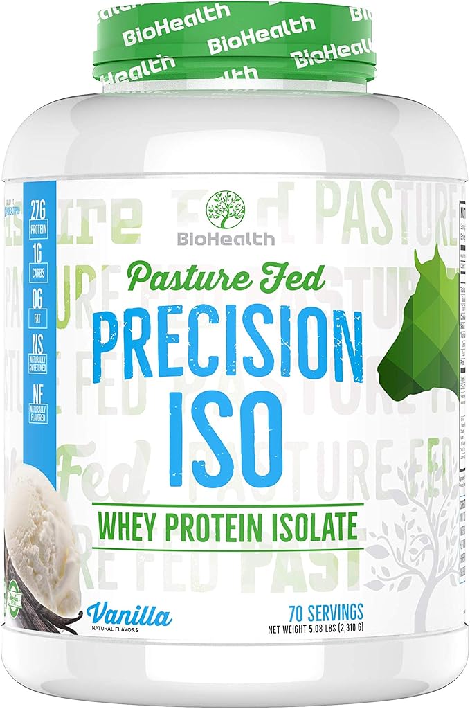BioHealth Nutrition Precision ISO Vanilla (5lb) | 27g Premium Pasture Fed Whey Protein Isolate + Amino Acids | 70 Servings | Zero Sugar | GMO Free