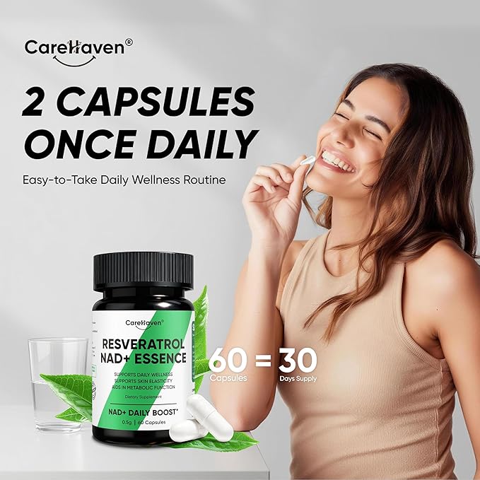 NAD+ Resveratrol Essence Capsules - 5mg NAD+ &amp Lion's Mane Mushroom - Supports Healthy Cell Function &amp Daily Wellness - 60 Active Dietary Capsules (1PCS)