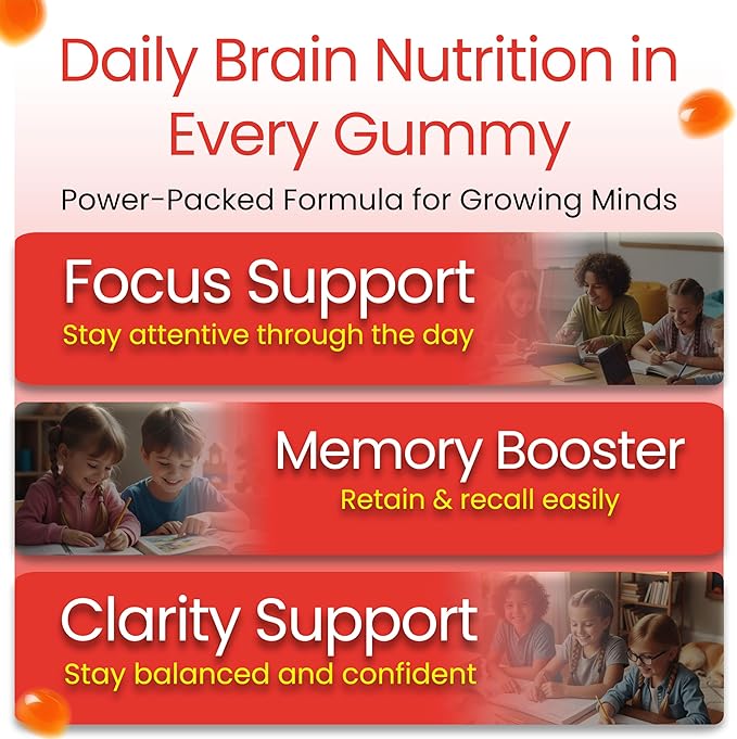 Max Focus Gummies for Kids &amp Teens | Omega 3 for Kids Gummies | DHA Kids Vitamin Gummies for Brain Support | Teen Vitamin | Concentration &amp Learning Support for Children Pre-Teens – 60 Gummie